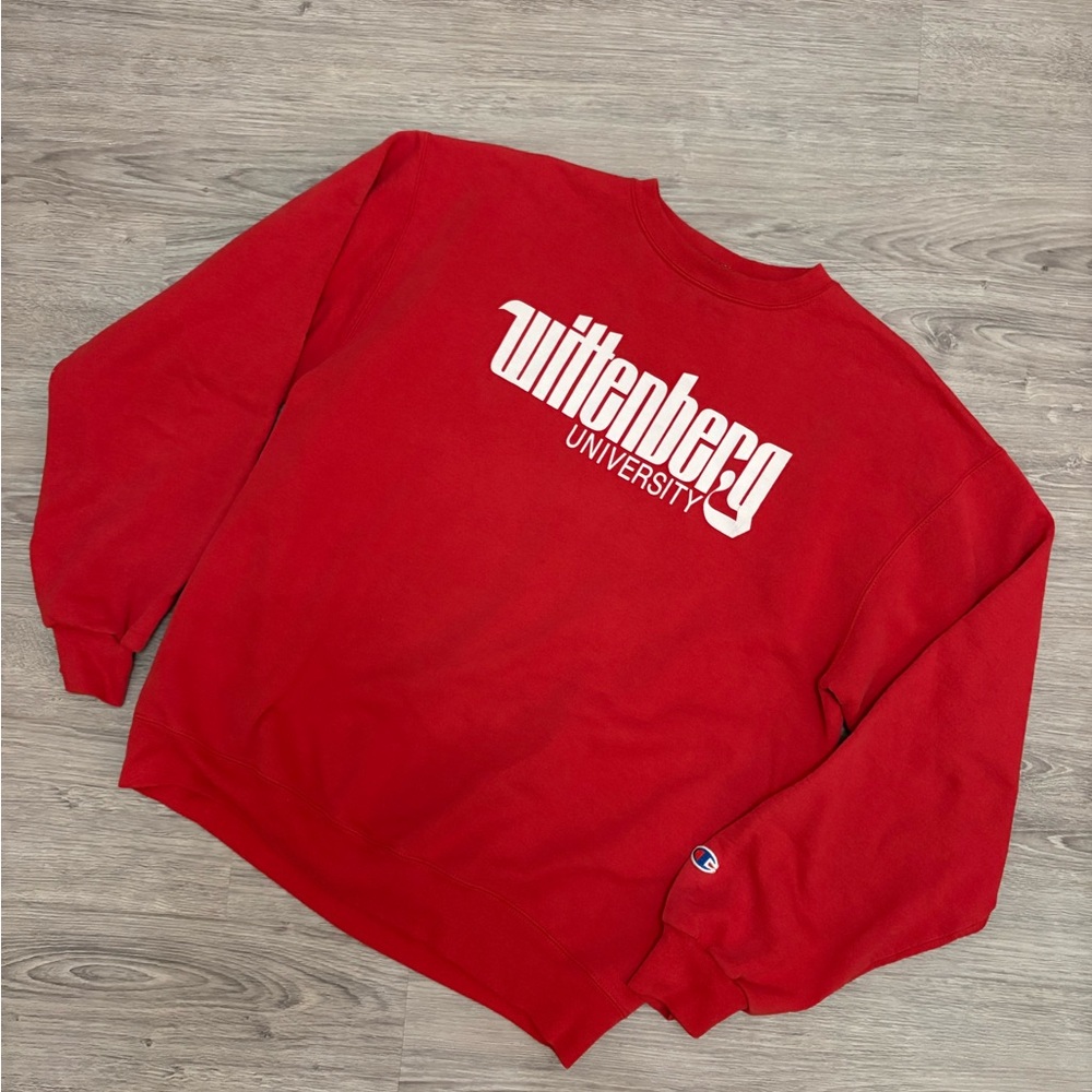 Champion Red Crewneck Sweater with Wittenberg University Logo